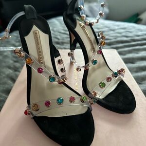 Sophia Webster sandal. Black heel with multi color gems stones